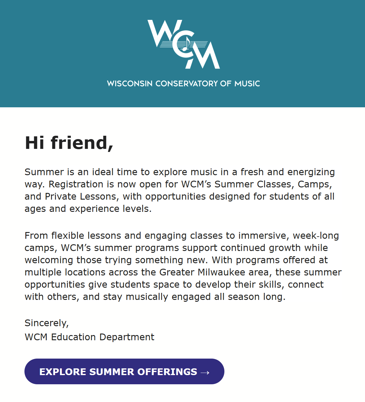 Hoan Marketing is proud to support mission-driven organizations like Wisconsin Conservatory of Music with our email marketing services.