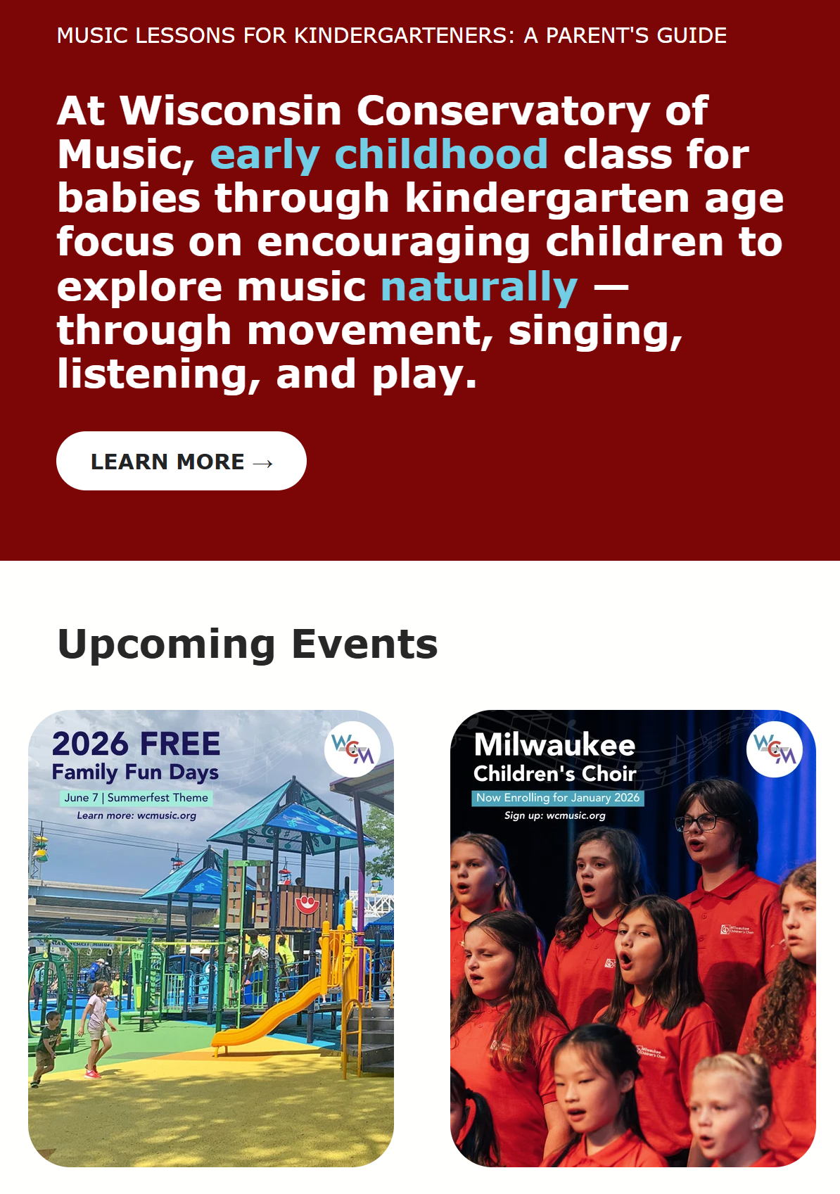 Hoan Marketing is proud to support mission-driven organizations like Wisconsin Conservatory of Music with our email marketing services.